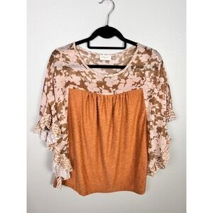 Hailey & Co Womens Small‎ Orange Short Sleeve Blouse Shirt Top Gold